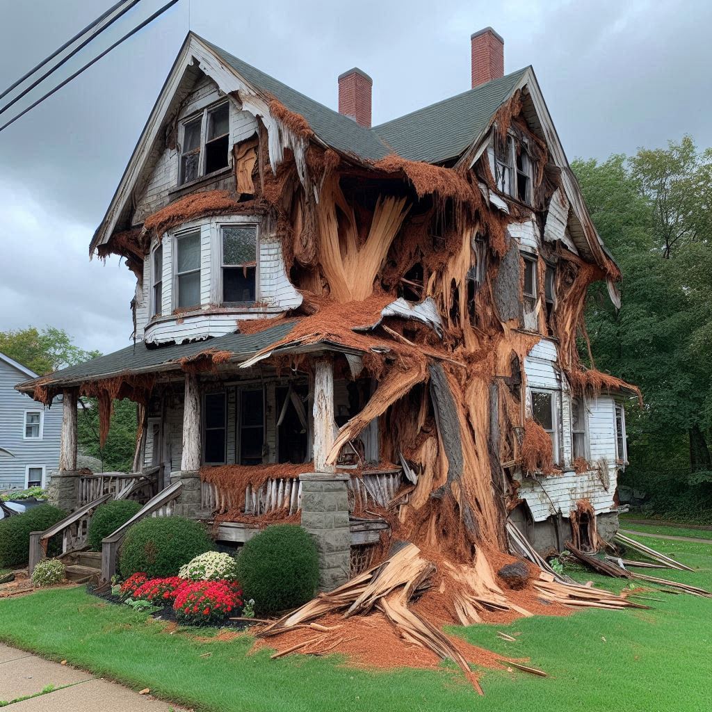 Damaged tree on an Willow Springs home showing signs of disease and decay